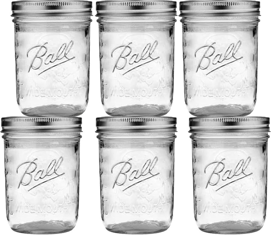 Wide Mouth Mason Jars 16 oz - (6 Pack) - Ball Wide Mouth Pint 16-Ounces Mason Jars With Airtight ... | Amazon (US)