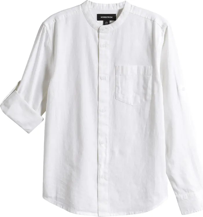 Nordstrom Kids' Band Collar Linen & Cotton Button-Up Shirt | Nordstrom | Nordstrom