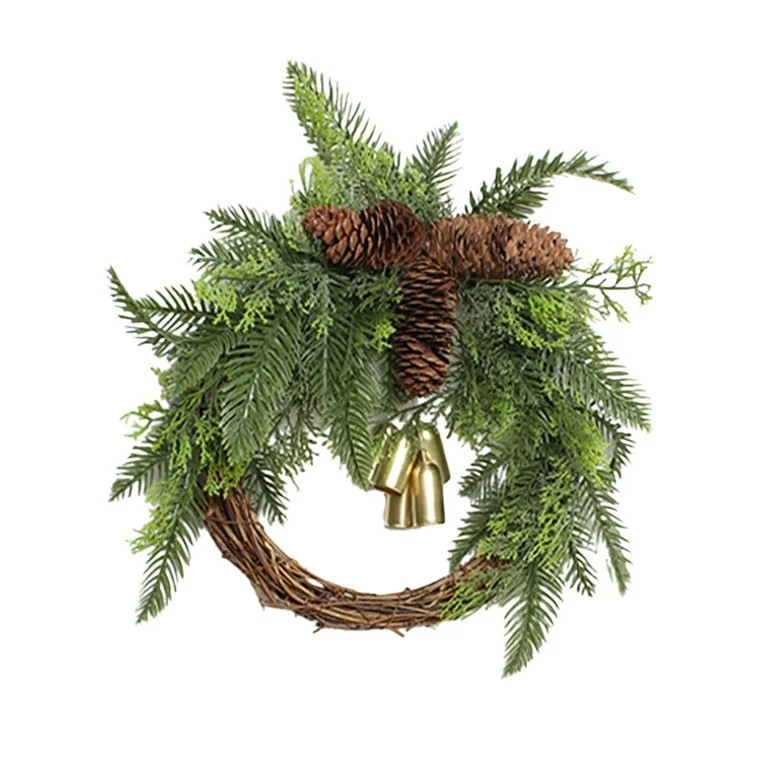 13.4" Christmas Wreath for Front Door Artificial Door Wreaths with Bells & Pinecones Christmas De... | Walmart (US)