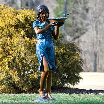 Bronze Girl Holding Bird Bath Bowl Fountain | Wayfair North America