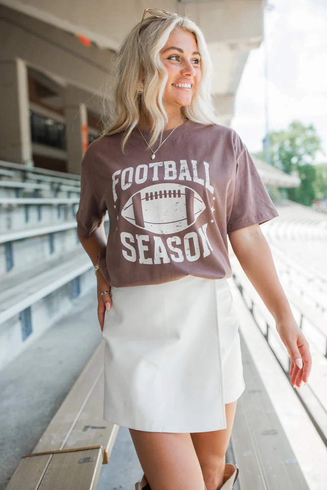 Football Season Mocha Oversized Graphic Tee | Pink Lily