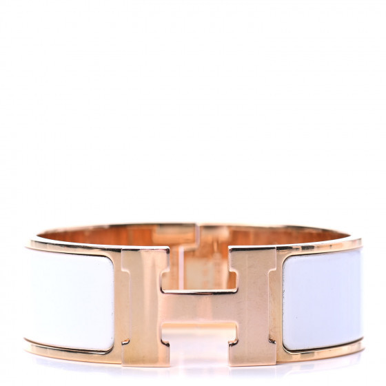 HERMES Enamel Wide Clic Clac H Bracelet PM White | Fashionphile