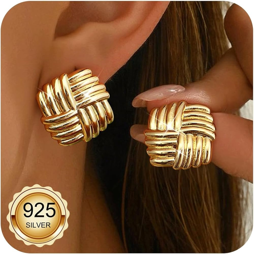 14K Gold Plated Knot Earrings for Women Sterling Silver Post Hypoallergenic Chunky Statement Drop... | Amazon (US)