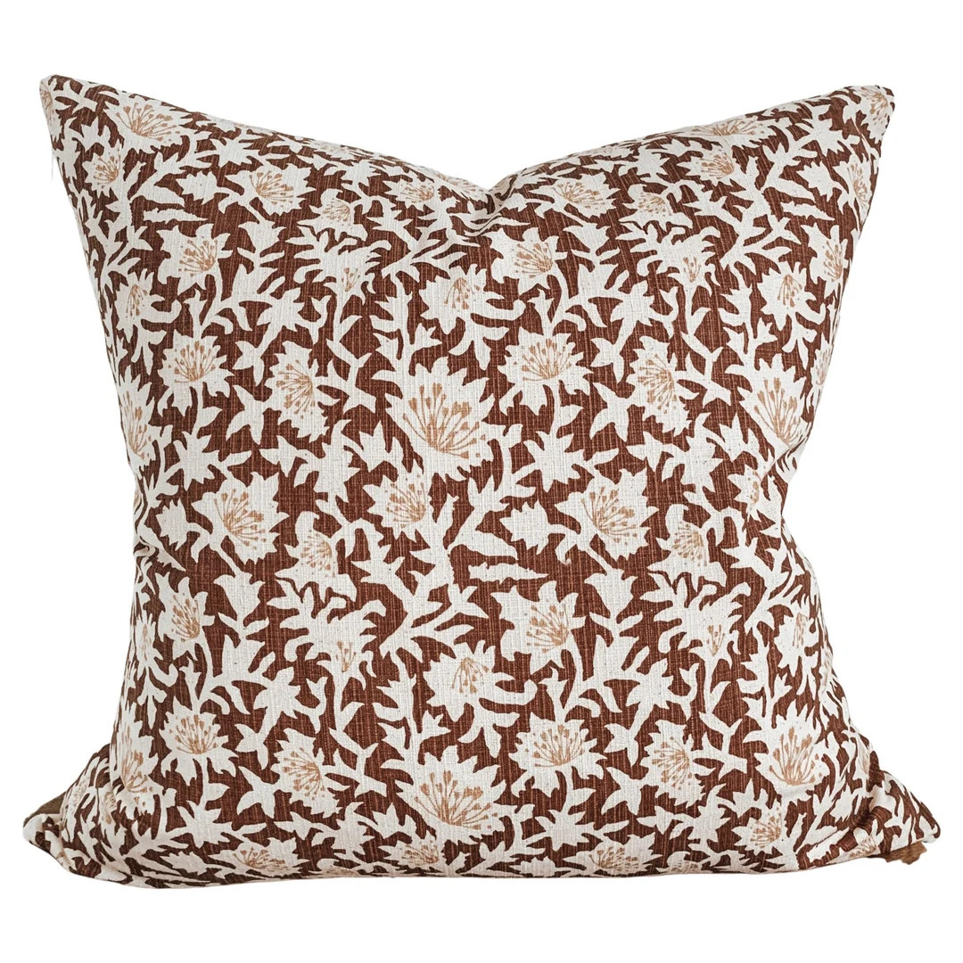 Pillow Cover // Textured Rust Brown Floral Textile Cozy - Etsy | Etsy (US)