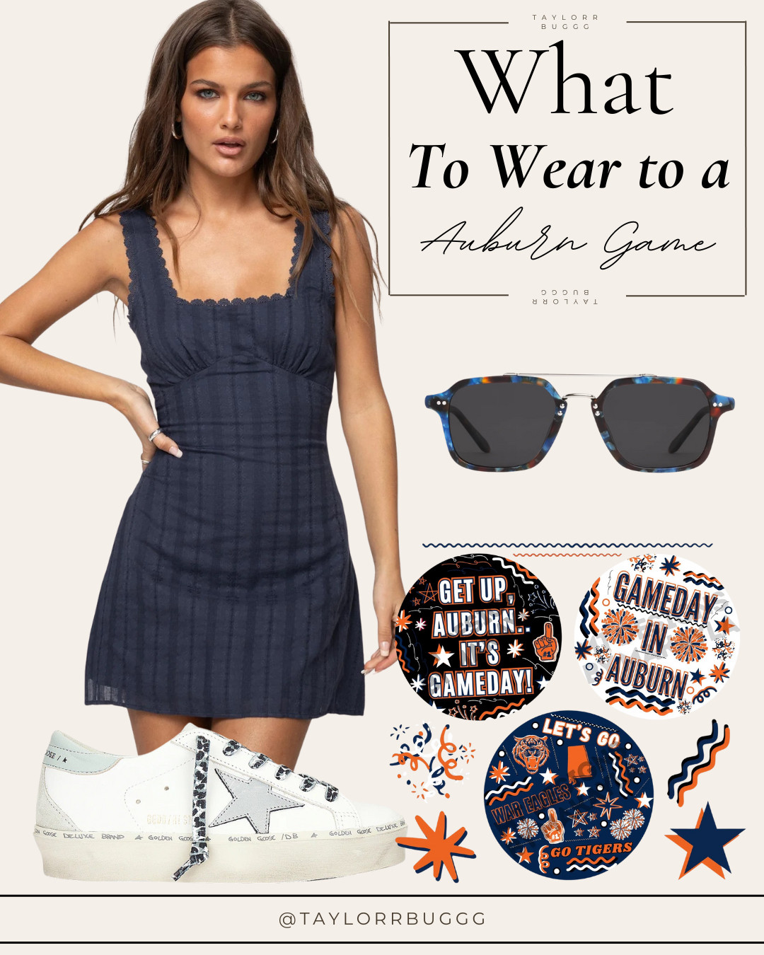  

 🧡💙 Auburn Game Day Outfit – War Eagle! 💙🧡
Show your Tiger pride in this navy smocked mini dress that’s equal parts cute and comfortable for a day in Jordan-Hare. Paired with classic Golden Goose sneakers for all-day comfort while walking to and from tailgates, plus blue-accent Krewe sunglasses for a touch of luxe gameday style. I’m topping it off with Auburn-inspired pins from Etsy because the details make the look.

Perfect for college game day in Auburn — from the Tiger Walk to Toomer’s Corner, you’ll look gameday ready while staying comfortable.

#AuburnGameDay #WarEagle #AuburnTigers #GoldenGoose #KreweSunglasses #EtsyPins #CollegeGameDayFashion #SouthernStyle #GameDayOOTD #LTKUnder100 #AuburnStyle