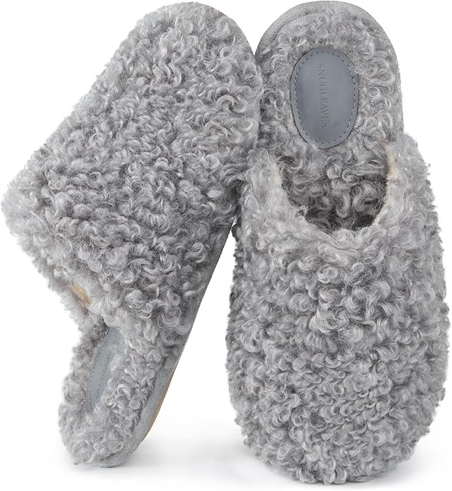 Snug Leaves Women's Scuff Slippers Furry Cute Curly Faux Wool Slip-on Indoor Memory Foam House Sh... | Amazon (US)