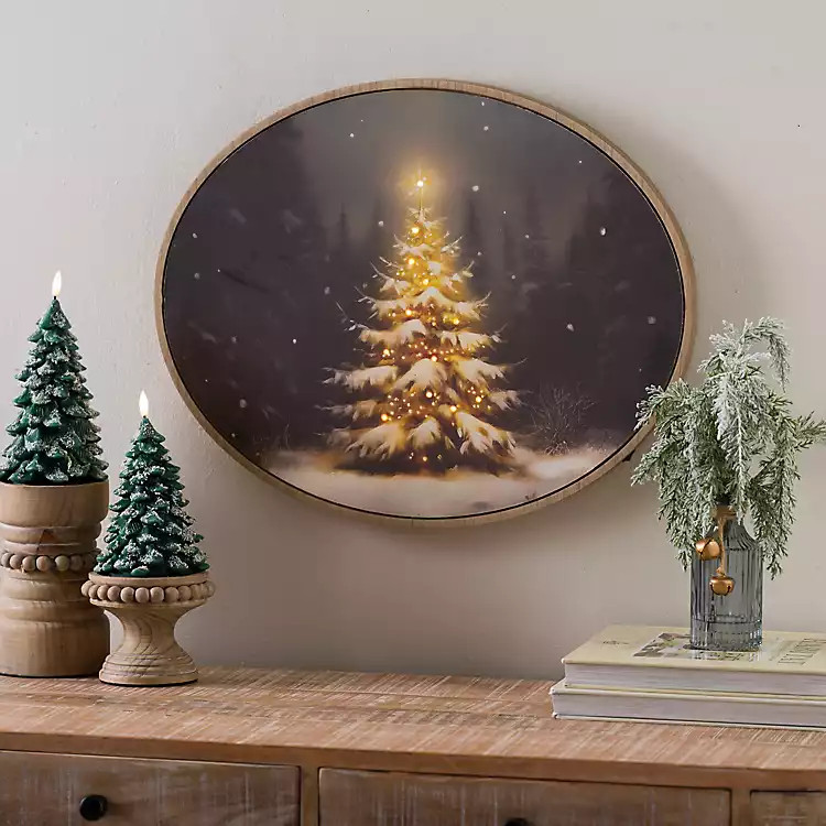 LED Christmas Tree Oval Framed Canvas Art Print | Kirklands Home | Kirklands