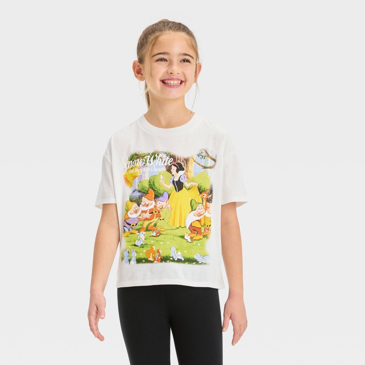 Girls' Snow White Short Sleeve Graphic Cropped T-Shirt - Ivory L | Target