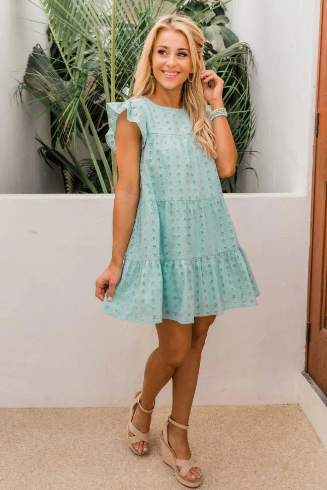 Mindless Dreaming Mint Eyelet Dress FINAL SALE | The Pink Lily Boutique