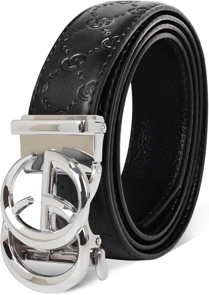 Aurolran Men&Womens Leather Dress Belt Business Automatic Buckle Belt Color-Black Silver Gold | Amazon (US)