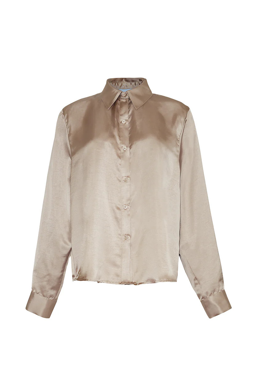 The Lily Satin Button-Up Shirt | Bronze | The Burgess Collection