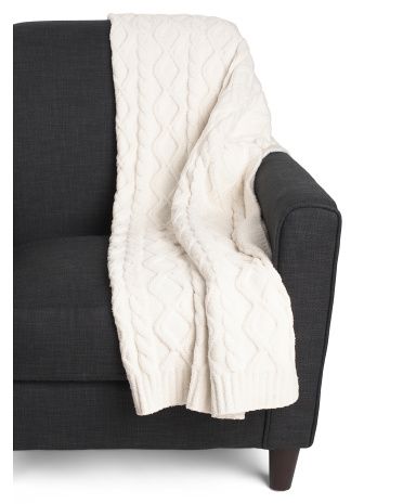 Cozy Feather Yarn Cable Knit Throw | TJ Maxx