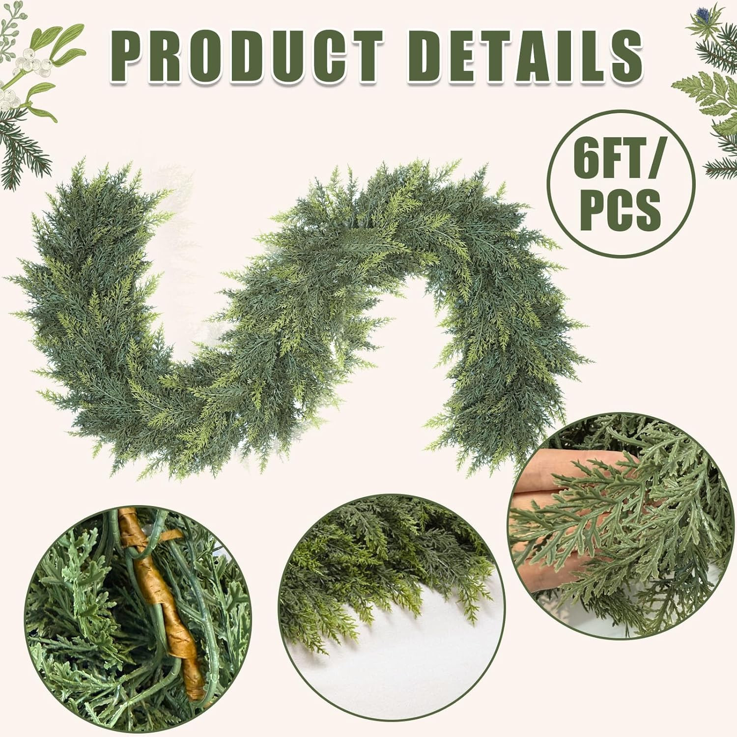 6 Ft Christmas Cedar Garland, Realistic Faux Pine Garlands, Green Artificial Greenery Garland for... | Amazon (US)