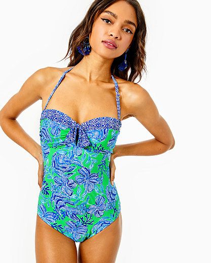 Women's Jagger One-Piece Swimsuit in Green, Keepin It Reel - Lilly Pulitzer | Lilly Pulitzer