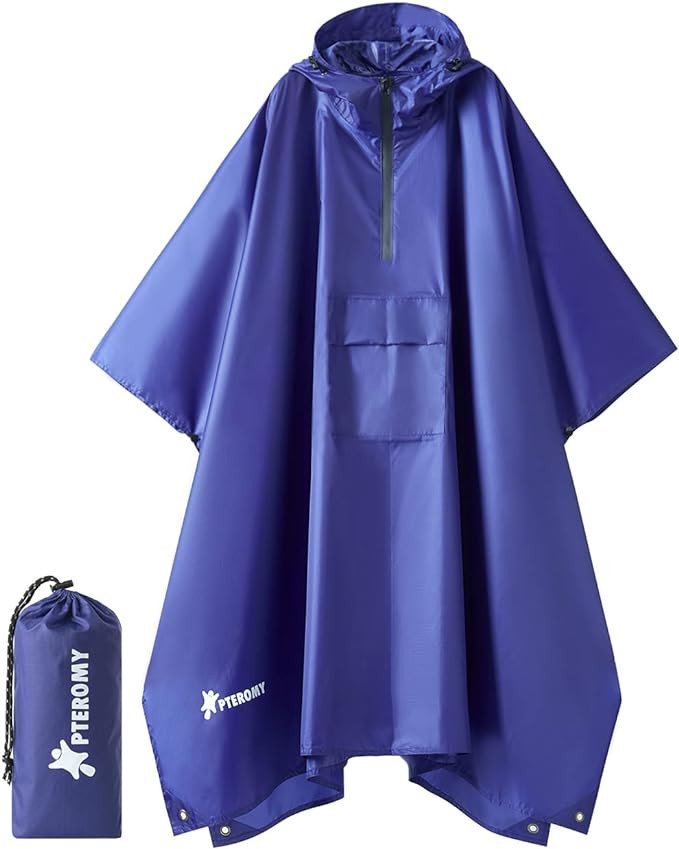 PTEROMY Hooded Rain Poncho for Adult with Pocket, Waterproof Lightweight Unisex Raincoat for Hiki... | Amazon (US)