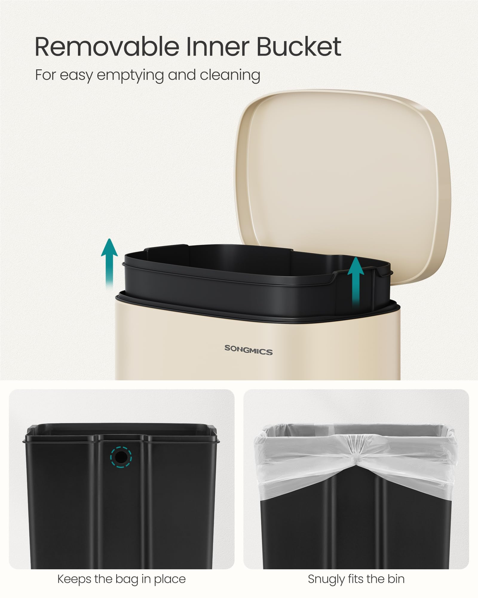 SONGMICS 13 Gallon (50 L) Trash Can, Stainless Steel Kitchen Garbage Can, Recycling or Waste Bin,... | Amazon (US)