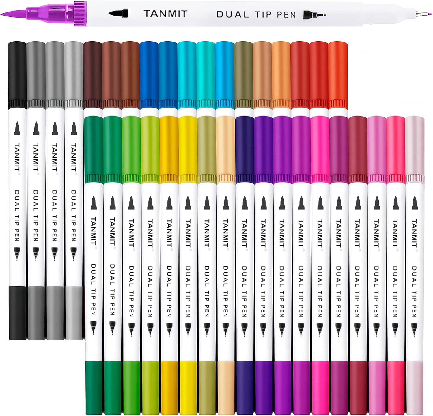 Dual Brush Marker Pens for Coloring Books, Tanmit Fine Tip Coloring Marker & Brush Pen Set for Jo... | Amazon (US)