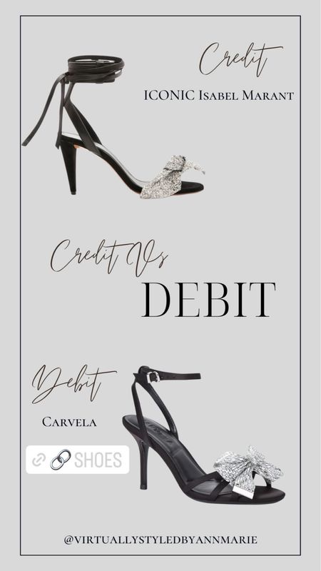 Credit V Debit 

Black bow heels, sparkly shoes, Isabel Marant 

#LTKshoecrush