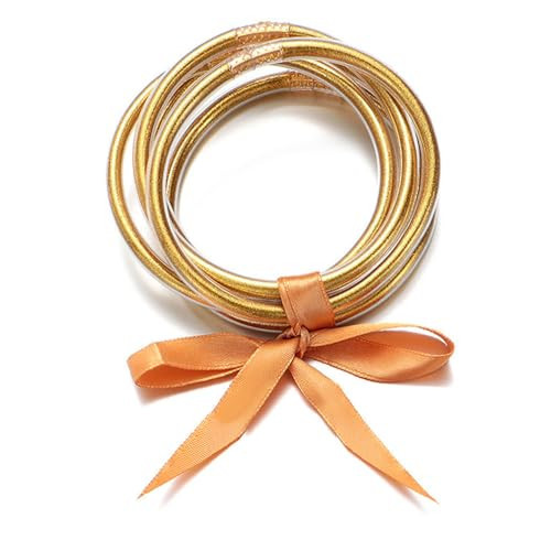 ATIMIGO Jelly Bangle Bracelets Set Lightweight Cute Gold Glitter Filled Stack Silicone Party Bracelets for Women | Amazon (US)