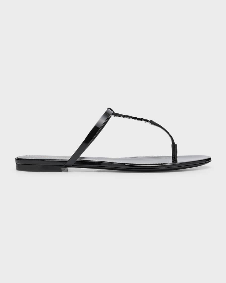 Saint Laurent Cassandra Patent YSL Thong Slide Sandals | Neiman Marcus