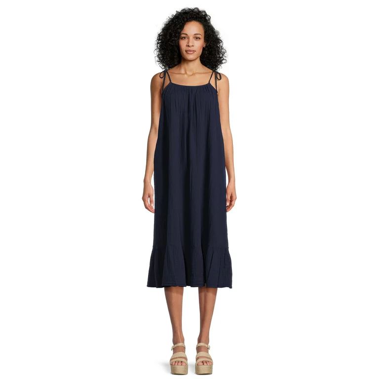 Time and Tru Women's Tie Shoulder Midi Dress, Sizes XS-XXXL | Walmart (US)