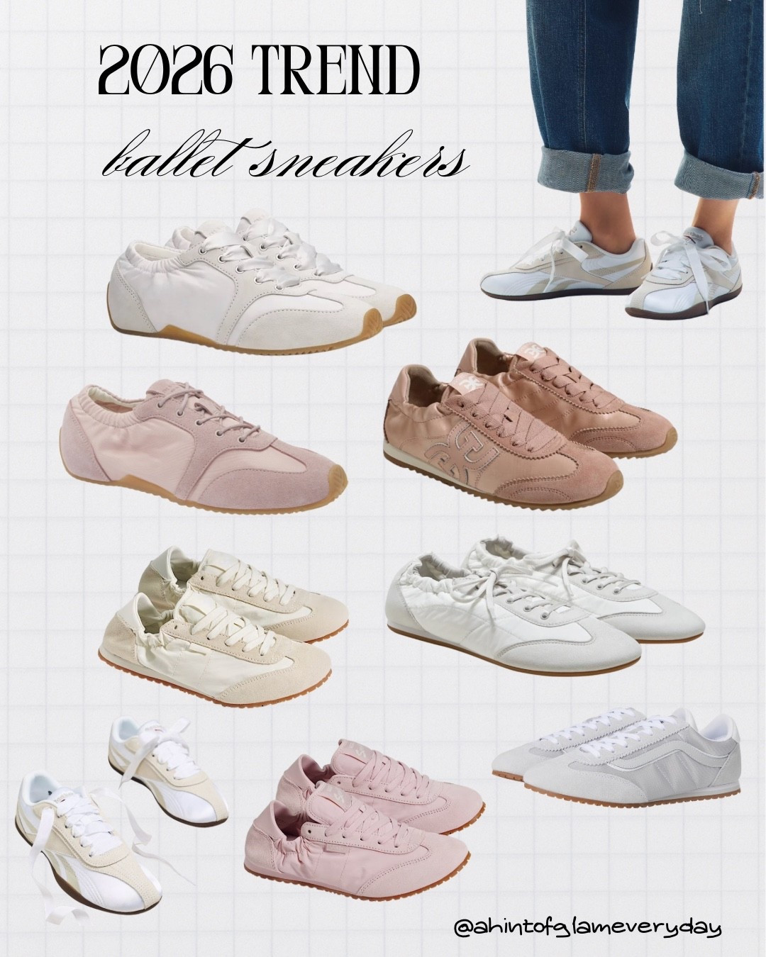 Ballet sneakers. 2026 trend. 
I love the slim profile and feminine style. My favorites are the styles that come with ribbon laces, have satin detailing, and ruching at the heels. 


#LTKOver40
