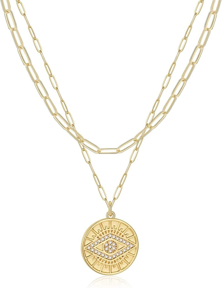 Turandoss 14K-Gold-Plated Necklaces for Women - Lock Evil Eye Medallion Vintage Coin Necklace Bee... | Amazon (US)