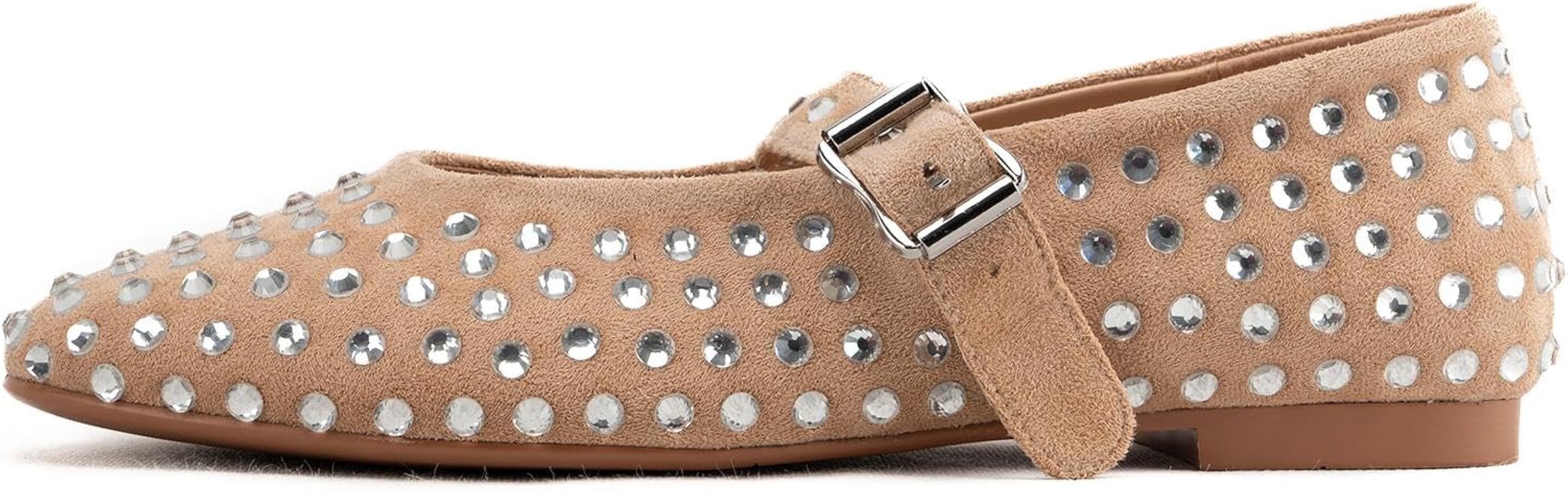 Rhinestone Ballet Flats for Women Sparkly Flats Comfortable Mesh Round Toe Ballerina Shoes in Cas... | Amazon (US)