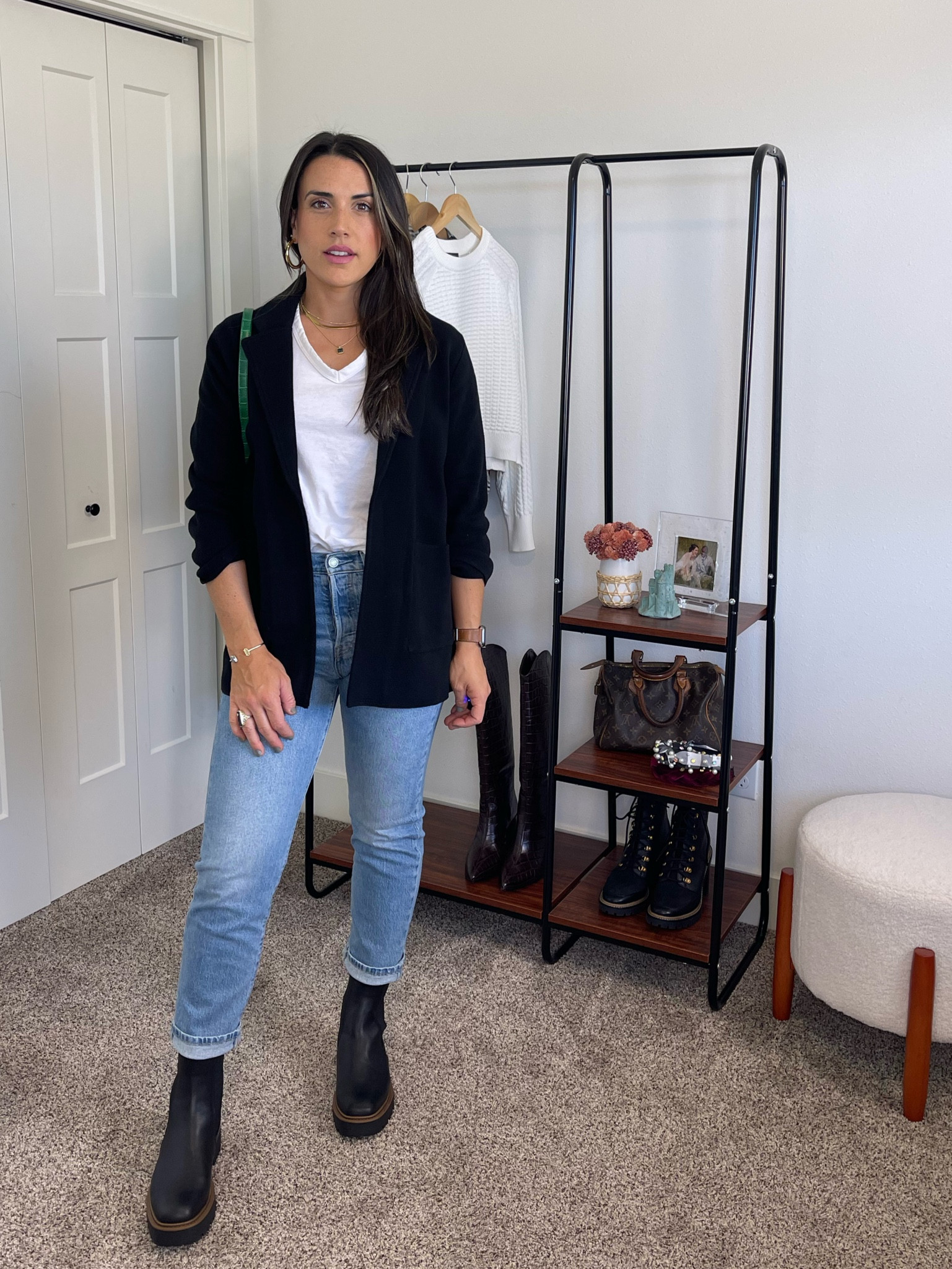 
Chelsea boots | waterproof boots | fall style | black knit blazer | white tee look| casual style | Levi jeans | Levi’s | how to style Chelsea boots | Sam Edelman | fashion ideas | fall and winter outfit 

Tee fits slightly big. I dozed down one. 
Knit blazer fits tts
Jeans fits tts. Size up if between sizes. 
Boots. Sized up.5 

#LTKSeasonal #LTKFind #LTKshoecrush