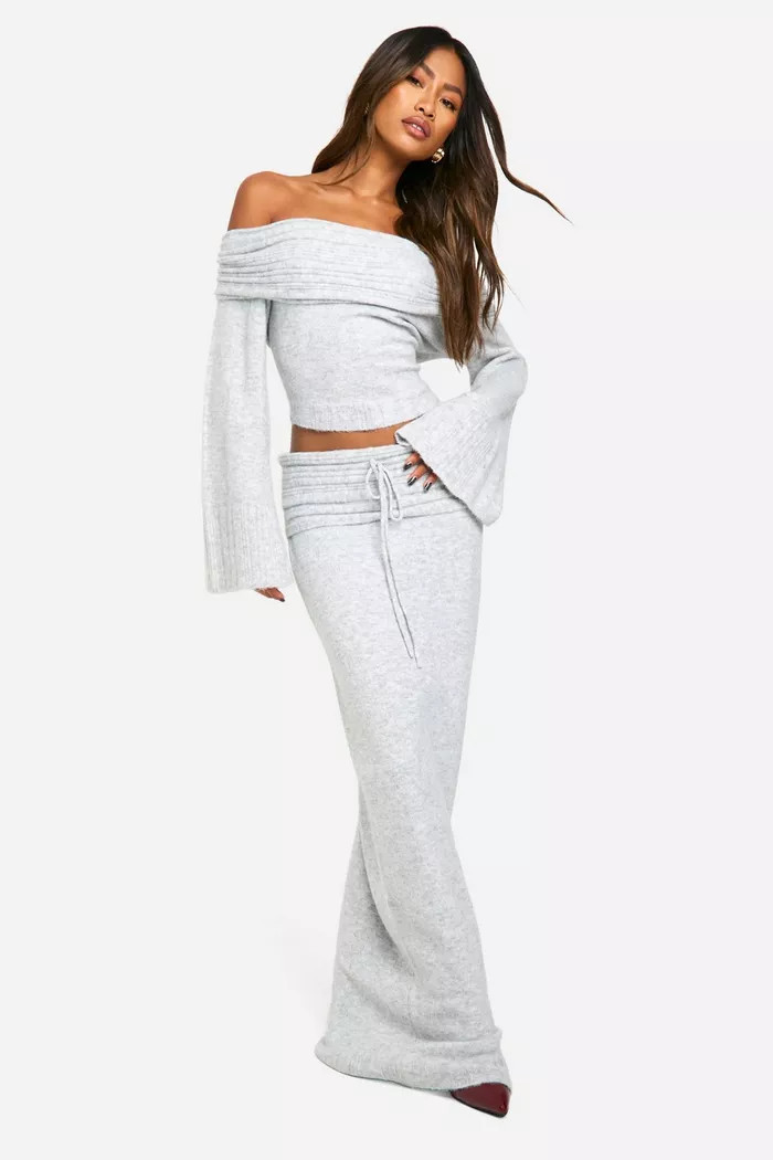 Rib Edge Lace Up Knitted Maxi Skirt | Boohoo.com (UK & IE)