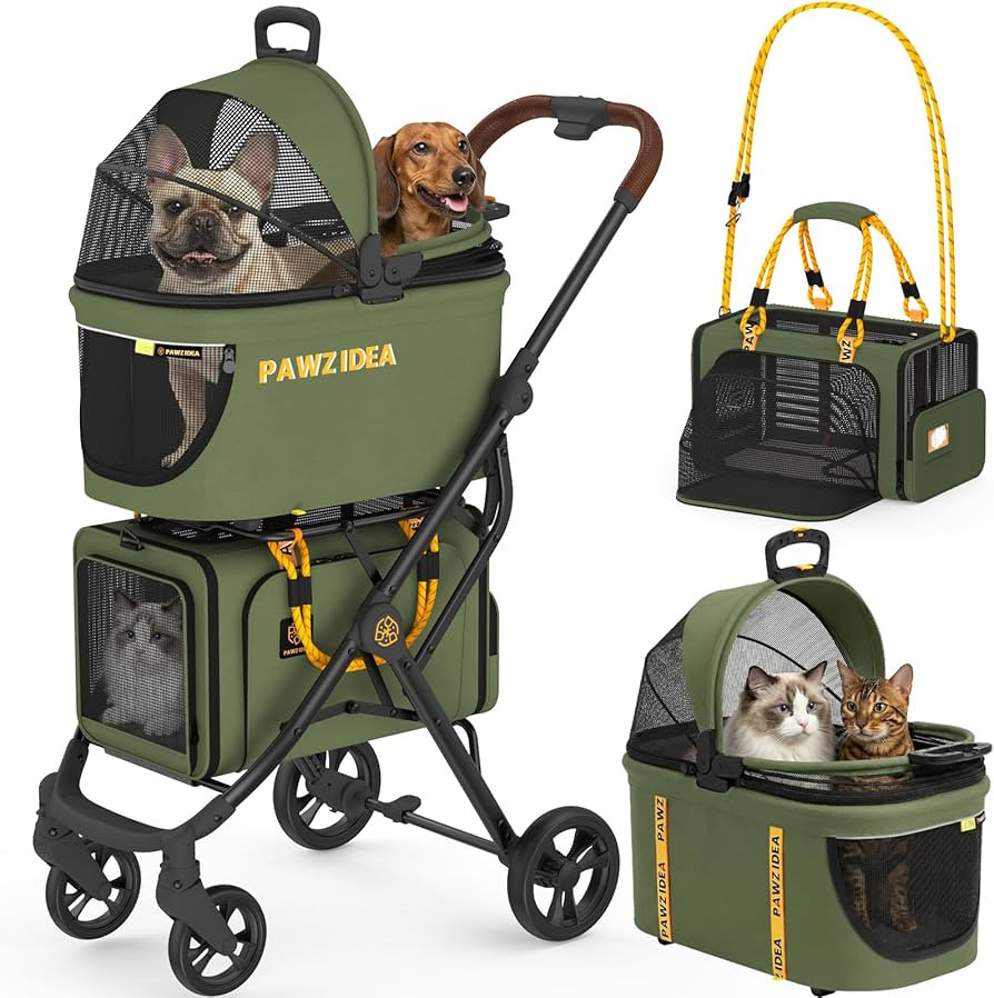 PAWZIDEA Double Pet Stroller with 2 Detachable Carrier, Lightweight Portable Travel Crate & Car S... | Amazon (US)