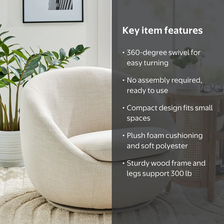 Better Homes & Gardens Mira Swivel Accent Chair, Cream | Walmart (US)