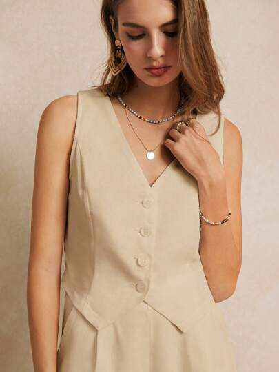 SHEIN Frenchy Summer Vacation Wedding Season, Casual Boho Chic Solid Color Minimalist Draped V-Ne... | SHEIN