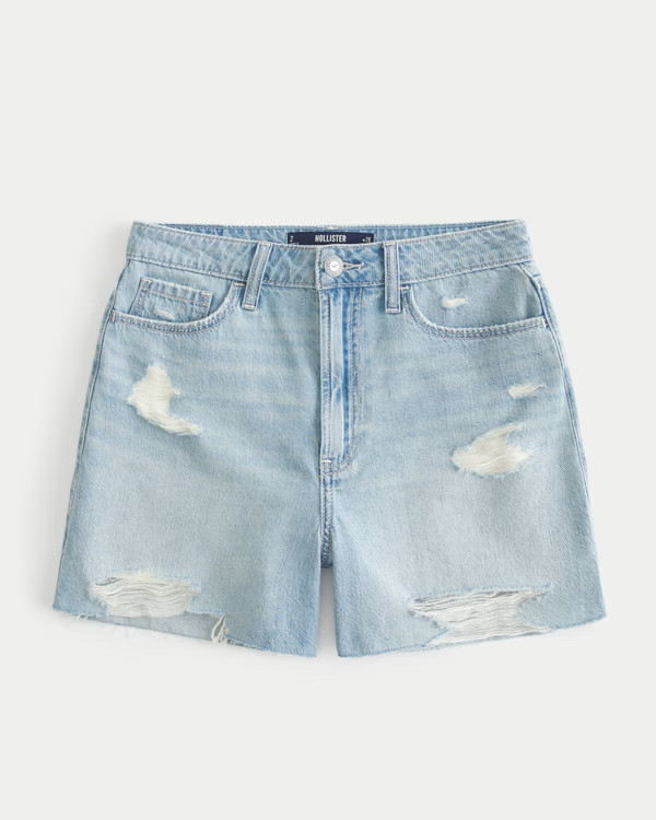 Women's Ultra High-Rise Ripped Light Wash Denim Shorts 5" | Women's Clearance | HollisterCo.com | Hollister (US)