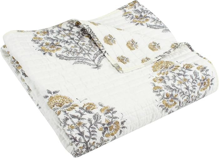 Levtex Home - Kamira Ochre - Throw - Bordered Floral - Ochre, Grey and Cream - Quilted Throw (50x... | Amazon (US)