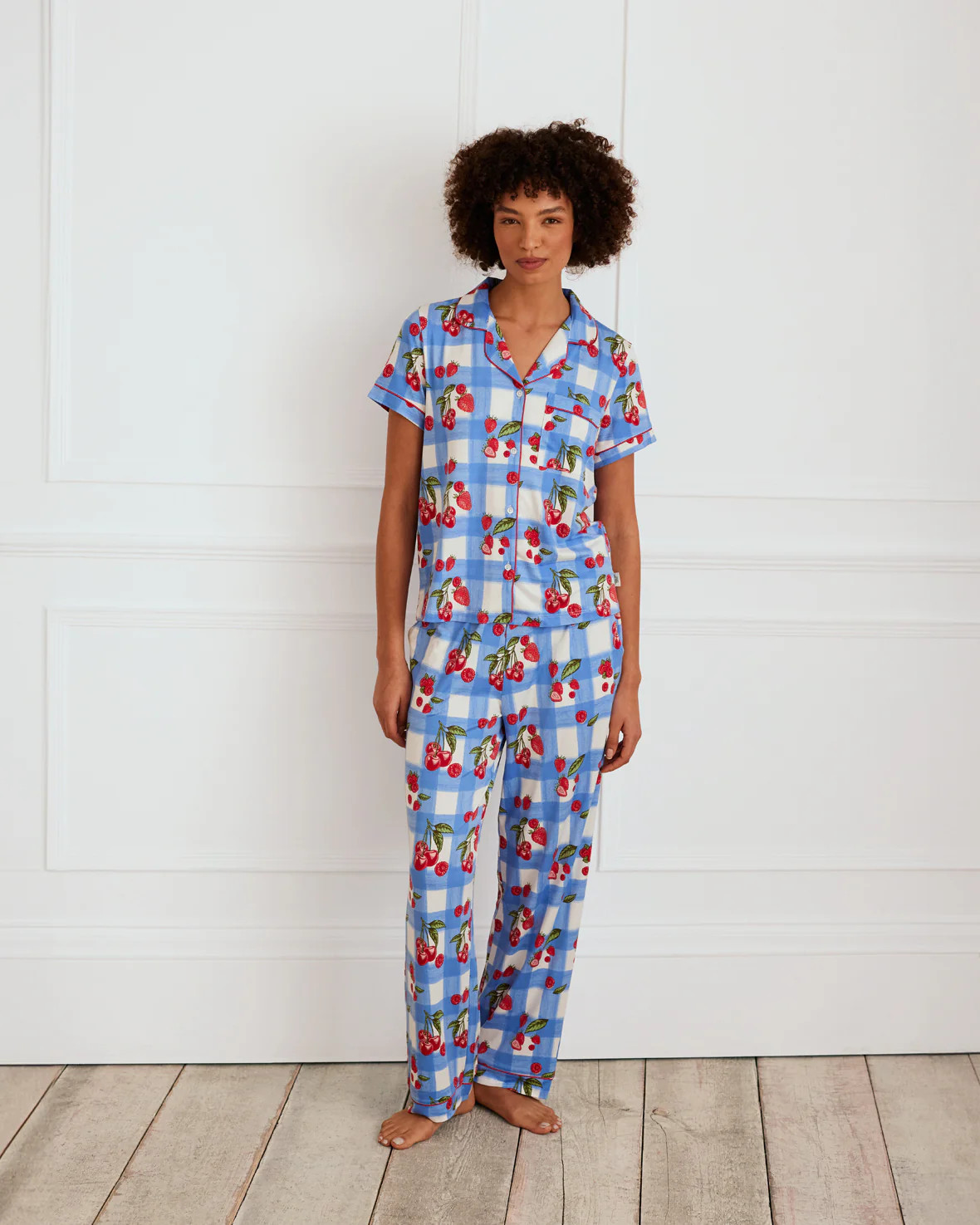 Berries & Gingham Print Long Pyjama Set | Chelsea Peers NYC