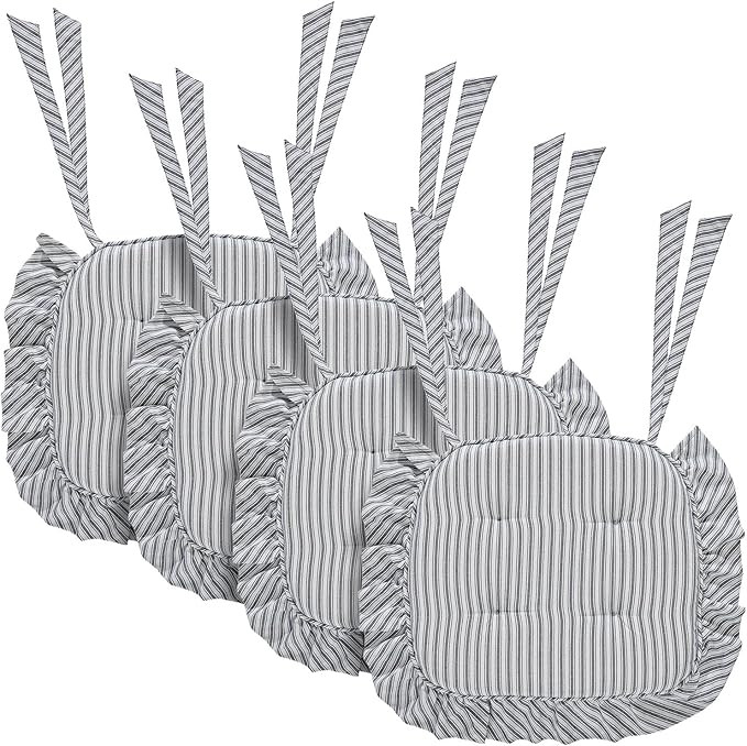 VHC Brands Chair Pad 16.5x18, Cotton Dining Room, Kitchen Chair Pads, Seat Cushion with Ties, Tuc... | Amazon (US)