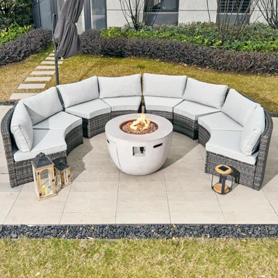 8 - Person Round Outdoor Dining Set With Cushions | Wayfair North America