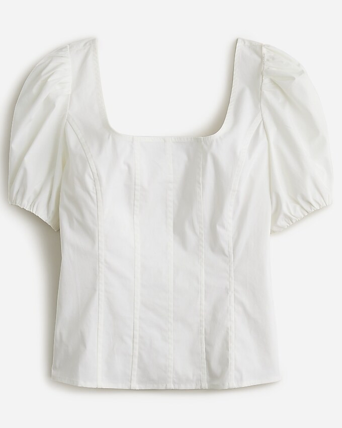 Puff-sleeve squareneck top in cotton poplin | J. Crew US