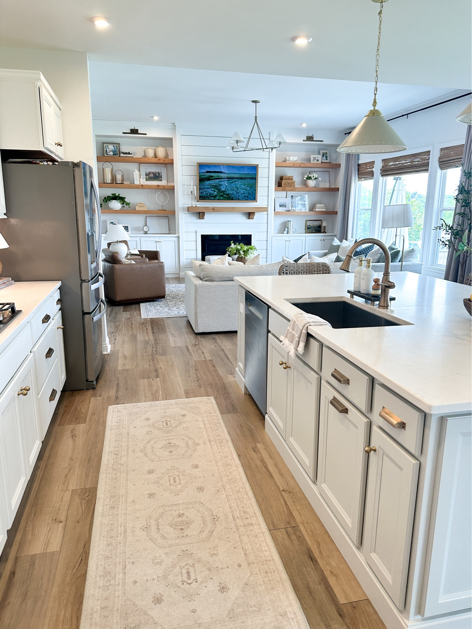 Kitchen runner, ruggable runner, Ada pendant light, kitchen design, living room, built in shelving decor 

#LTKHome #LTKFallSale