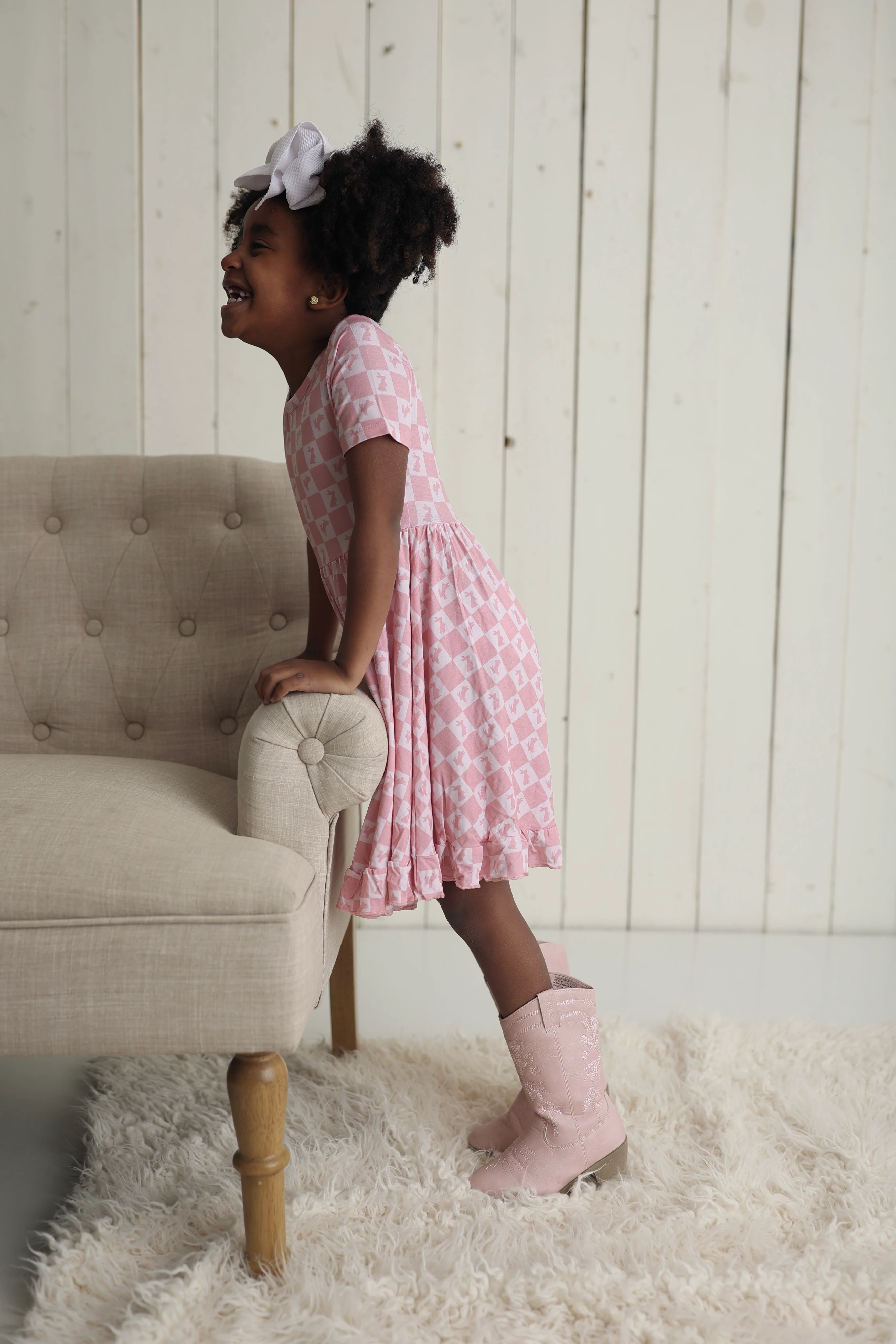 HOPPITY BLUSH CHECKERS DREAM RUFFLE DRESS | Dream Big Little Co.