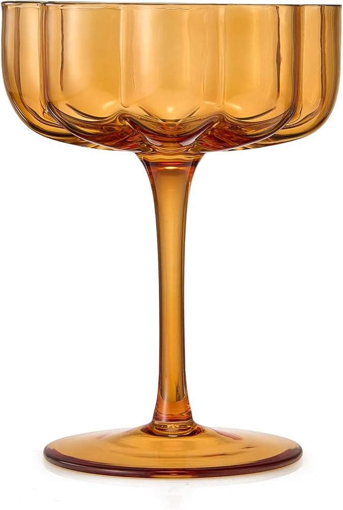 Flower Wave Vintage Art Deco Coupe for Champagne, Martini, Cocktails | 2 Set | Amber 7 oz Classic... | Amazon (US)