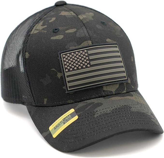 Multicam Tactical Camo Trucker Cap with Patriotic American Flag PVC Patch Sewn On Hat (Multicam B... | Amazon (US)