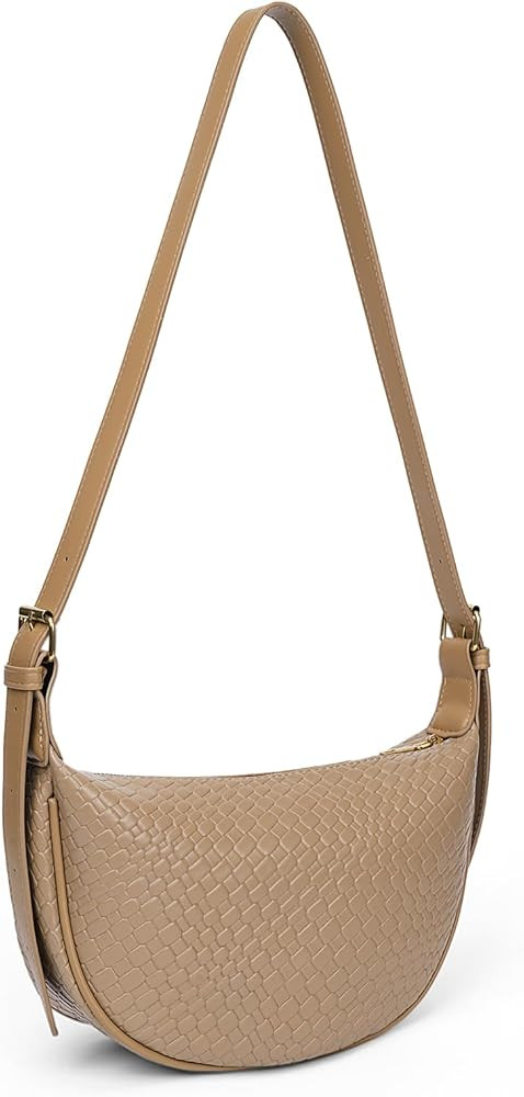 Amazon.com: JQWYGB Woven Crossdbody Bag Vegan Leather Crescent Shoulder Bag for Woman Trendy Wove... | Amazon (US)