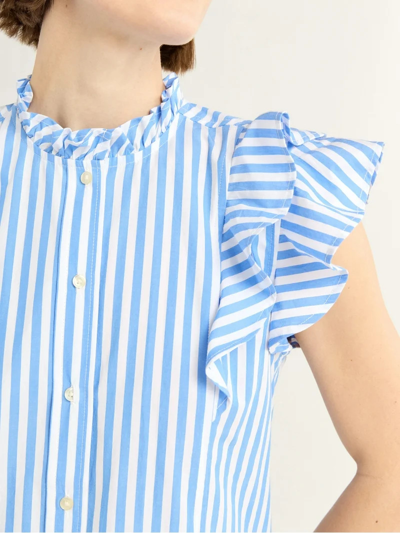 Free Assembly Women's and Women's Plus Size Button Front Ruffle Shirt, Sizes XS-4X | Walmart (US)