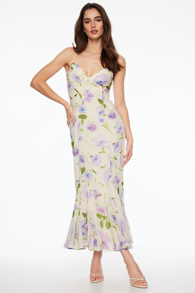 V-Neck Pleated Maxi Dress | Dynamite Clothing