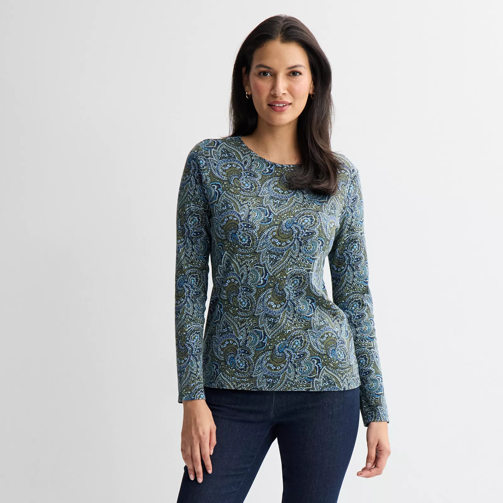 Women's Croft & Barrow® Essential Long-Sleeve Crewneck Tee, Size: Small, Red Silk | Kohl's
