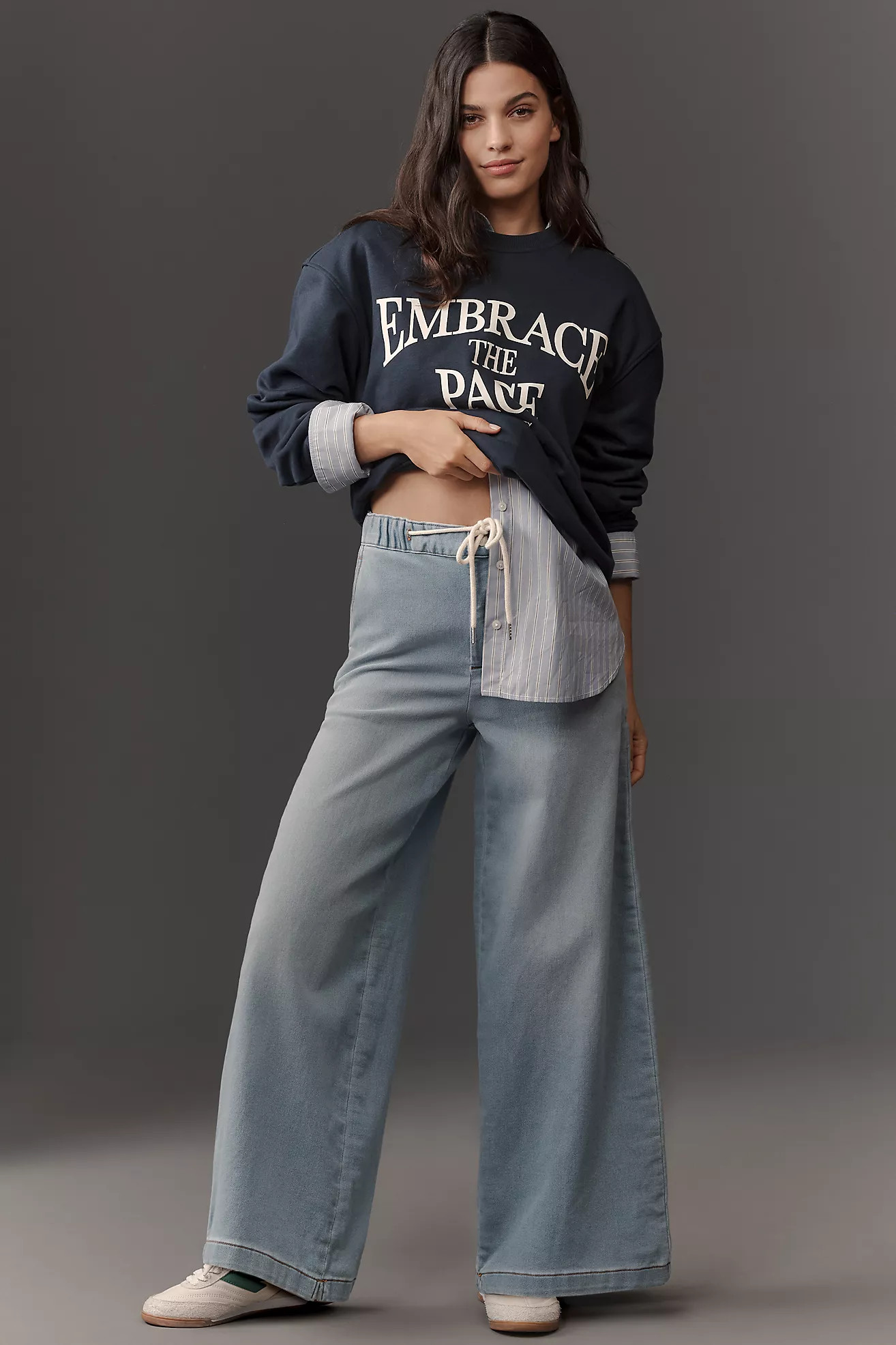 Pilcro Denim-Knit Pull-On High-Rise Wide-Leg Jeans | Anthropologie (US)