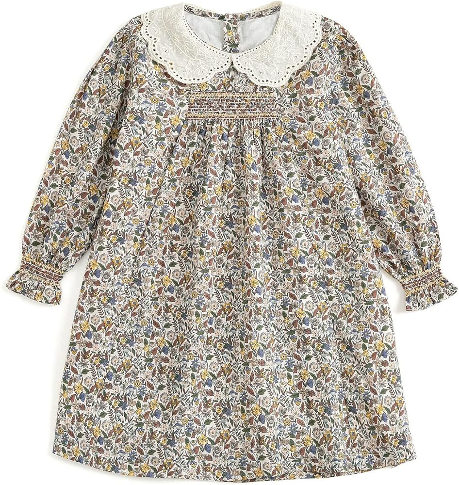 Curipeer Baby Girls Long Sleeve Flora Toddler Girls Cotton Casual Outfit Dress 12M-8Y | Amazon (US)