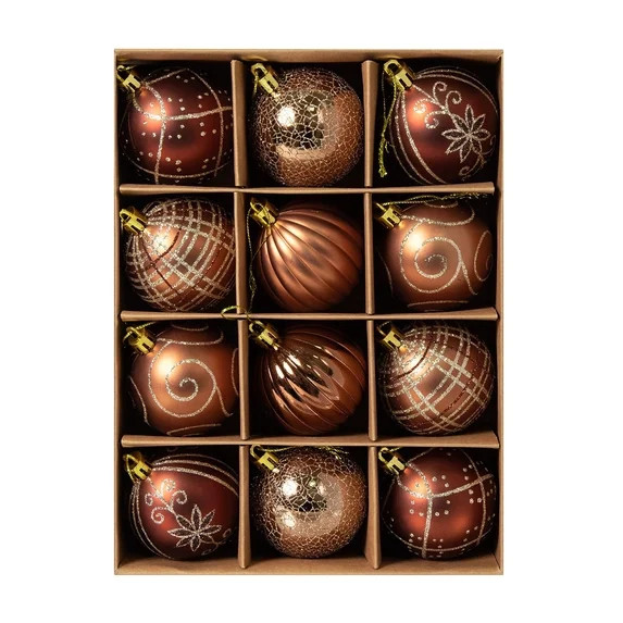 Christmas Ball Ornaments, Vintage Brown Tone Shatterproof Hanging Baubles, 12 Count in Premium Gi... | Walmart (US)